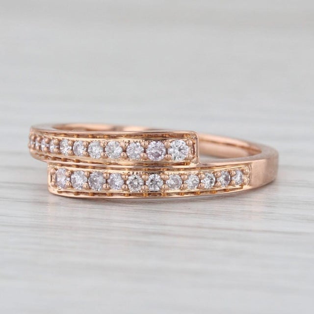 Rose 0.16ctw Diamond Bypass Ring 18k Rose Gold Size 7.25 Stackable For Sale - Image 8 of 8