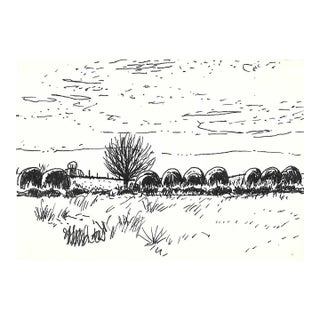 1970s Robert Angeloch Farm Landscape Drawing For Sale