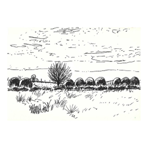1970s Robert Angeloch Farm Landscape Drawing