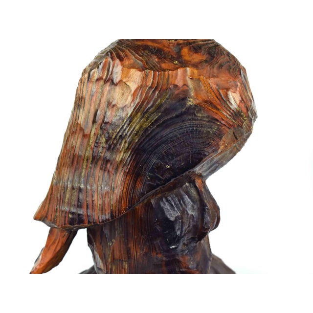 1980 Large Hand Carved Solid Wood Brutalist Owl Totem Style Sculpture Signed For Sale - Image 11 of 17