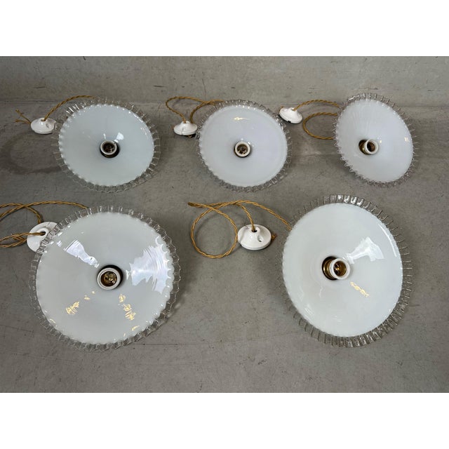 Vintage Opaline Pendant Lights, 1950s, Set of 5 For Sale - Image 9 of 13