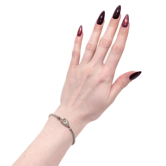 Modern David Yurman Sterling Silver, Prasiolite, & Diamond 3mm Wheaton Bracelet For Sale - Image 3 of 14