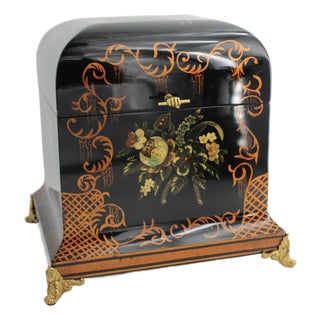 1980s Large Maitland Smith Lacquer Tea Caddy Box Chinoiserie, Mano Fico Latch For Sale