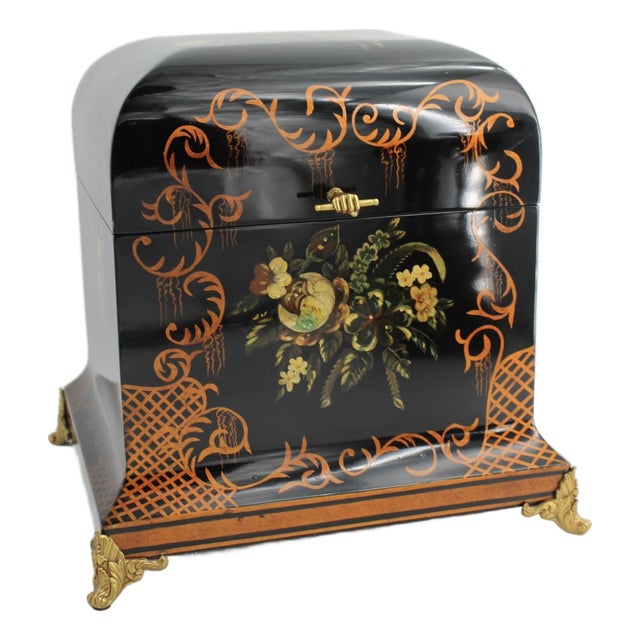 1980s Large Maitland Smith Lacquer Tea Caddy Box Chinoiserie, Mano Fico Latch For Sale