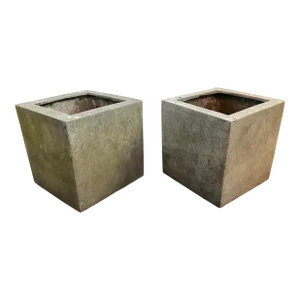 Small Fiberglass Planters With Patina - Set of 2