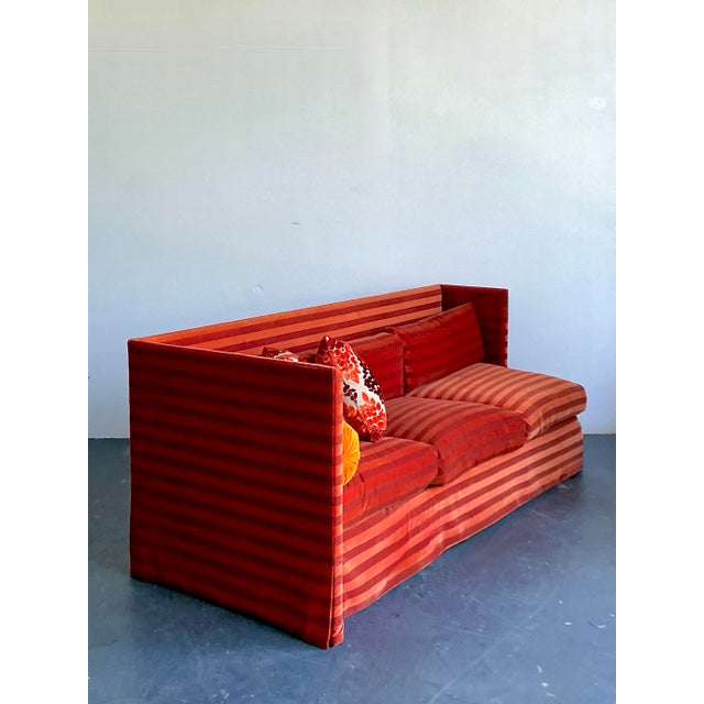 Scarlet Vintage John Saladino Striped Velvet Sofa For Sale - Image 8 of 12