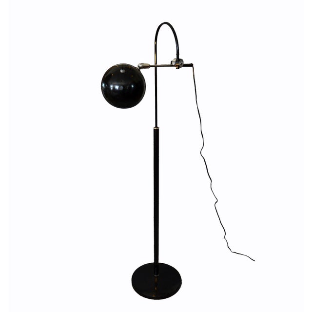 Mid-Century Modern Black Metal Floor Lamp With Adjustable Arm & Round Ball Shade | Chairish