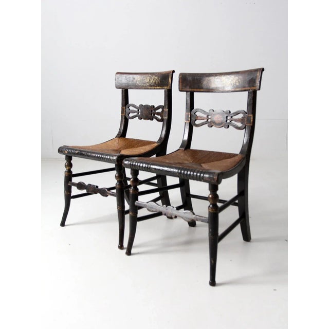 Late 19th Century Antique Stencil Painted Chairs Pair For Sale - Image 5 of 13