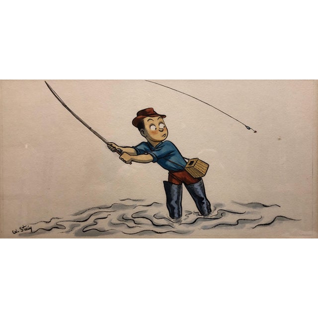 William Steig (b.1907), Whimsical Fishing Illustration Cartoon 1938 Mt Tremblant Ski Lodge William Steig, 1938 For Sale - Image 4 of 7