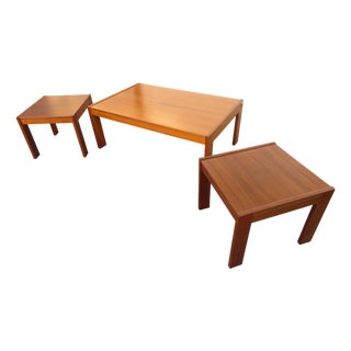 Mid Century Modern Swedish Walnut Coffee Table & Side Table Set For Sale