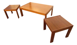 Mid Century Modern Swedish Walnut Coffee Table & Side Table Set