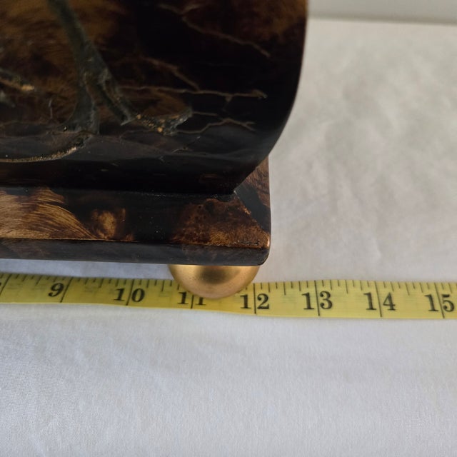 1980s Maitland Smith Ornate Hinged Mahogany Chest With Brass Ball Feet Leaf Finnial For Sale - Image 12 of 18