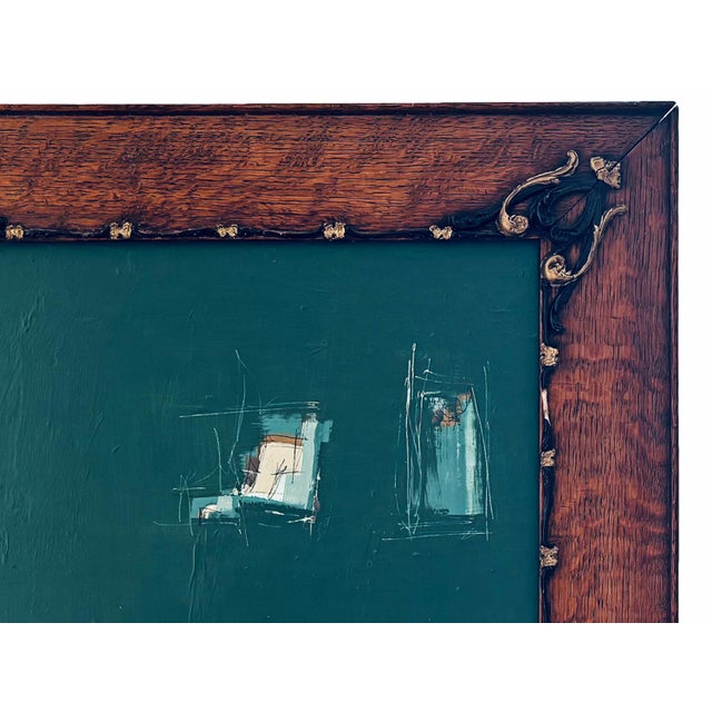 “Cabin Fern" Green Abstract Art in Antique Frame, Transitional Living Room Art by JTS For Sale - Image 4 of 9