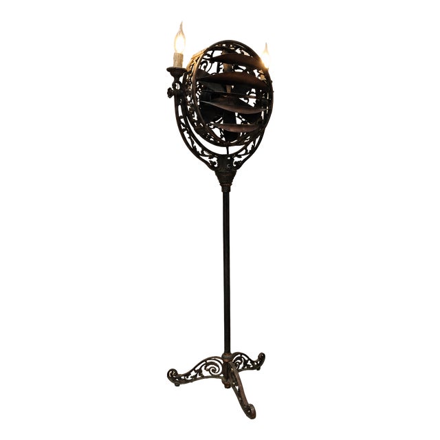 Antique American Art Nouveau Floor Light Fan from Cincinnati Victor Company Luminaire, 1920s For Sale