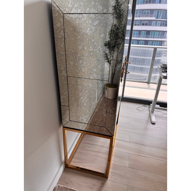 Contemporary Jonathan Adler Delphine Bar Cabinet in Antiqued Mirror & Brass For Sale - Image 3 of 12
