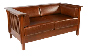 Mission / Craftsman Cubic Slat Side Love Seat - Russet Brown Leather (Rb2)