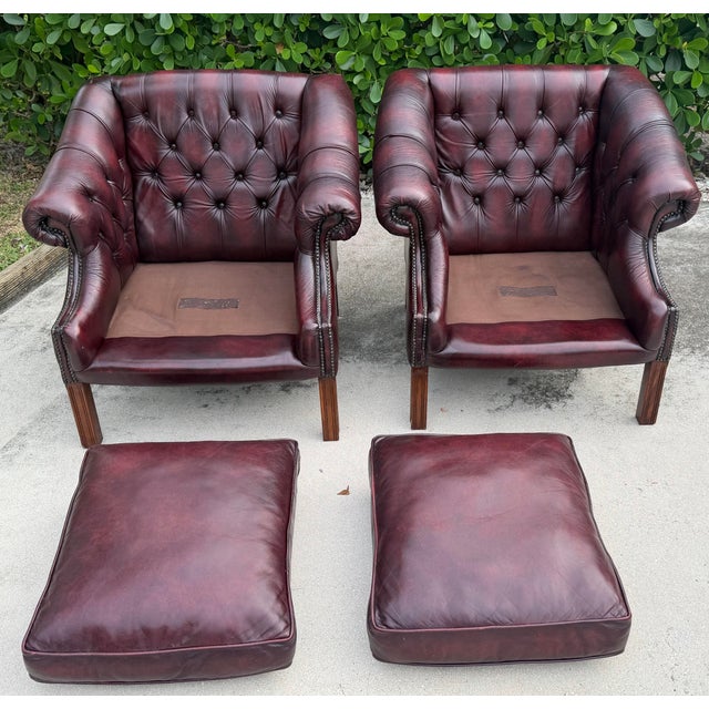 Animal Skin Vintage Chesterfield Club Chairs in Oxblood Leather For Sale - Image 7 of 18