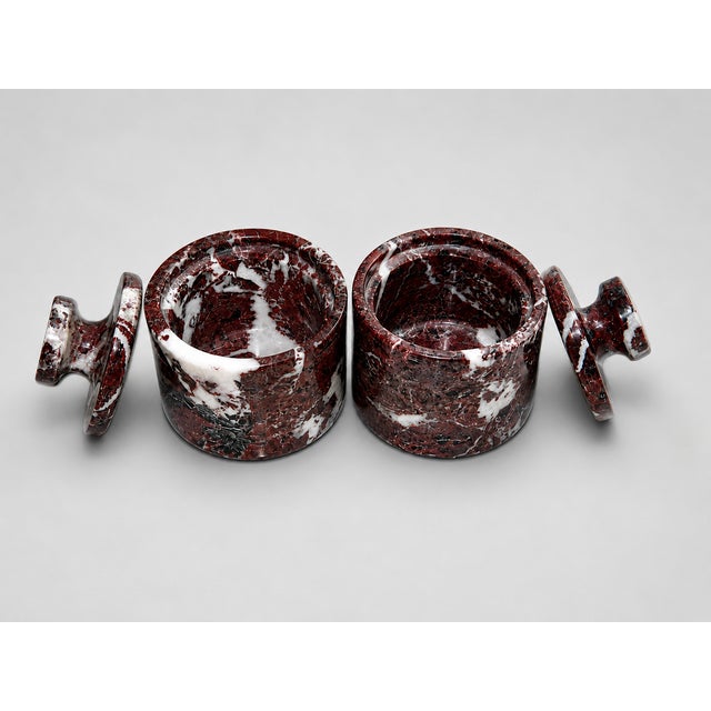 Handcrafted Marble Salt Cellar Set of 2 – Red Marble Lidded Salt & Spice Containers For Sale - Image 4 of 8