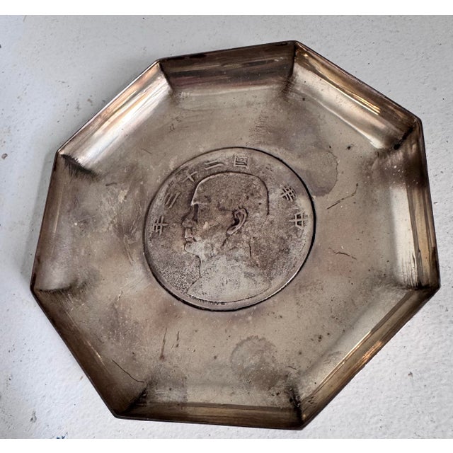 Chinese Sterling Silver Antique Export Coin Dish or Trinket Tray. Silver Coin Insert. For Sale - Image 3 of 10