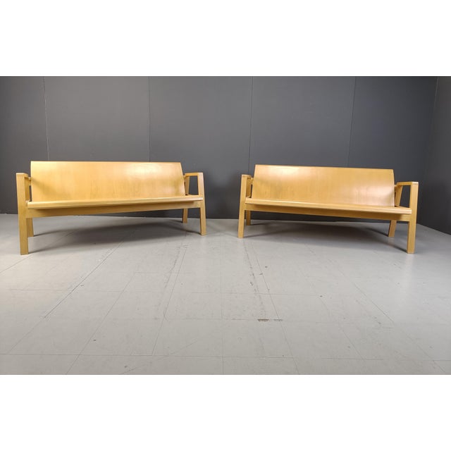 Wood Set of Mid-Century Plywood Benches in the style of Alvar Aalto, 1960s For Sale - Image 7 of 8