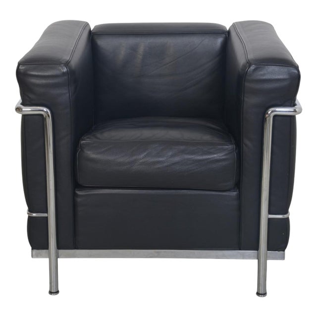 LC2/1 Chair in Black Pelle Leather by Le Corbusier, 2000s For Sale
