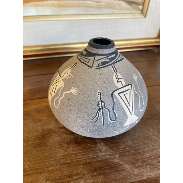 Ceramic Vintage Kopa Native American Style Pottery Vase, Hand-Painted Black and White For Sale - Image 7 of 8