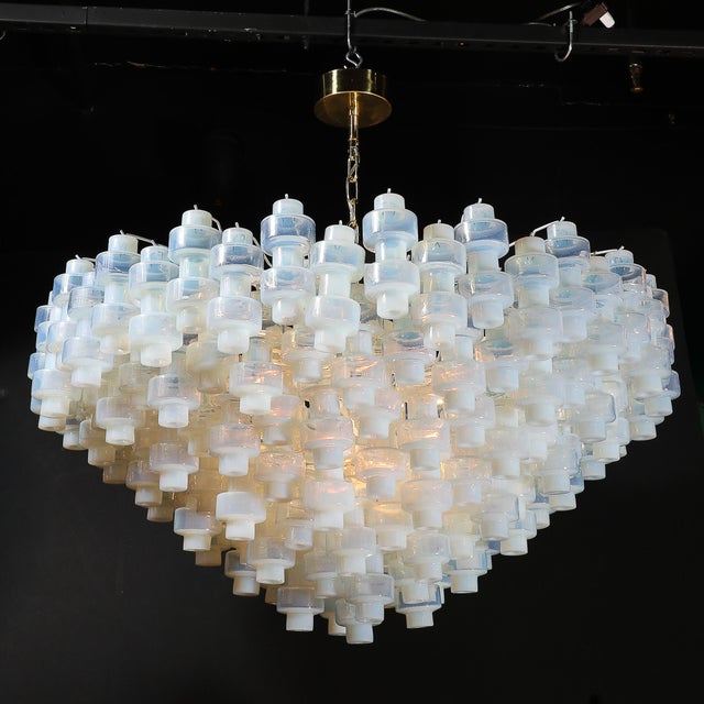Modernist Hand-Blown Murano Opalescent Barbell Chandelier With Brass Fittings For Sale - Image 16 of 18