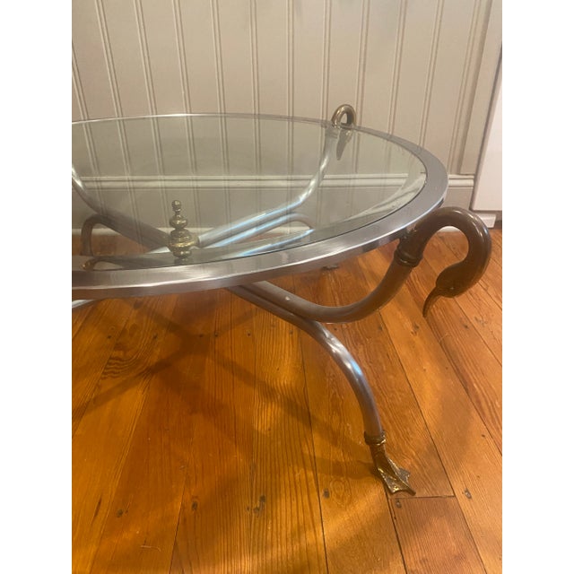 Mid-Century Modern 1960s Vintage Maison Jansen Style Steel & Brass Swan Head Coffee Table Circa 1960’s For Sale - Image 3 of 10