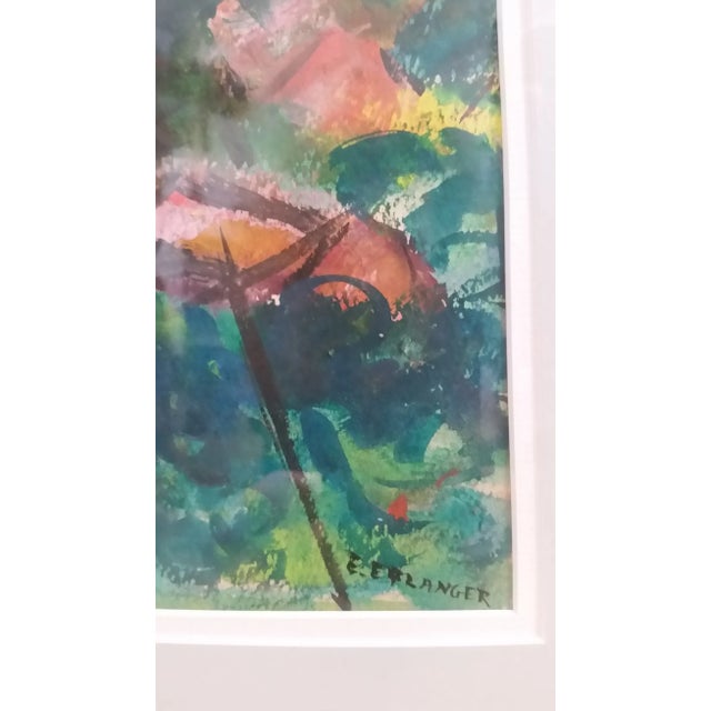 1950s 1959 Signed Elizabeth Erlanger Abstract Expressionist Landscape Watercolor, Framed For Sale - Image 5 of 12