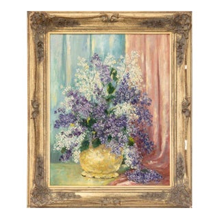 Margaret A. Rice Lilacs Still Life Oil on Canvas For Sale