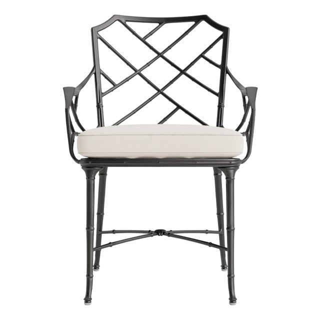 Brown Jordan Calcutta Arm Chair, Textured Pewter frame with Fusion Natural fabric For Sale