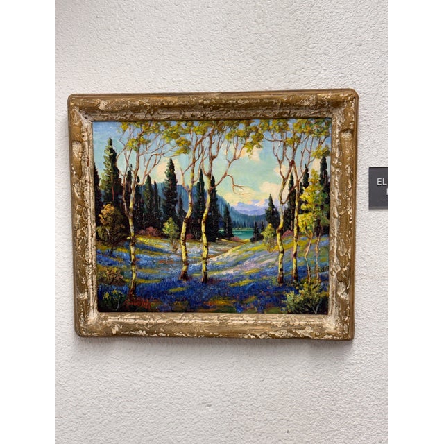Wood Harry Leonard Lopp Lakeside Landscape Oil Painting, Vintage For Sale - Image 7 of 12