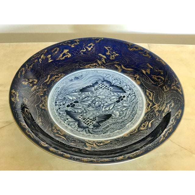 Blue Qing Dynasty Blue Ground Gilt Decorated Charger For Sale - Image 8 of 13
