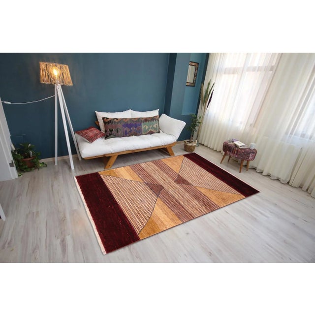 Contemporary 1990s Boho Chic Gabbeh Red/Brown Wool Rug - 4'11" X 7'1" For Sale - Image 3 of 10