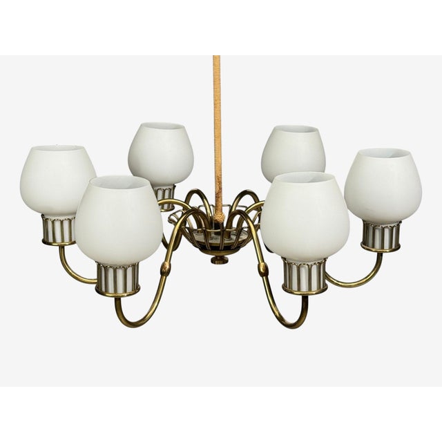 Metal 1960s Danish Modern, Chandelier, Brass, String, Glass For Sale - Image 7 of 13