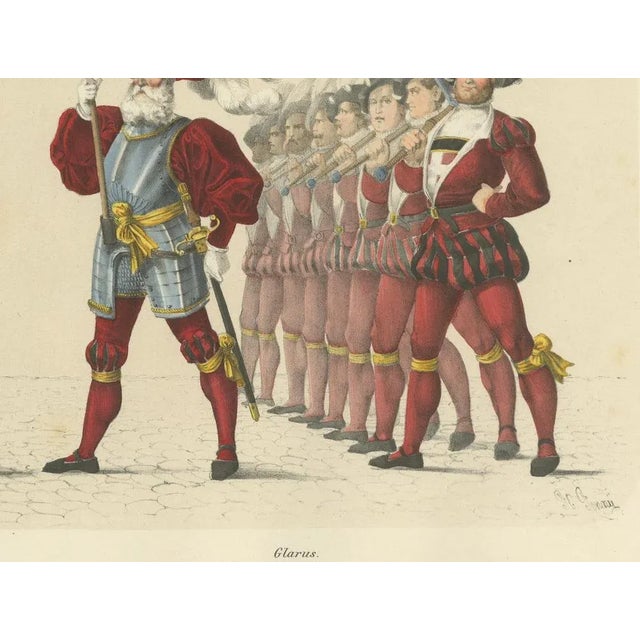 The Cantons of Zurich and Glarus – A Symbolic Procession of Power and Faith This finely detailed hand-colored lithograph...