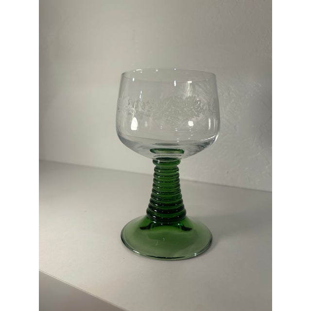 1970s German Crystal Roemer Glasses With Beautiful Beehive Green Stems - Set of 8 For Sale - Image 11 of 11