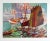 Mid 20th century gouache on cardboard painting of exotic harbor scene with sailboats fishing boats. Unsigned. Unframed,...