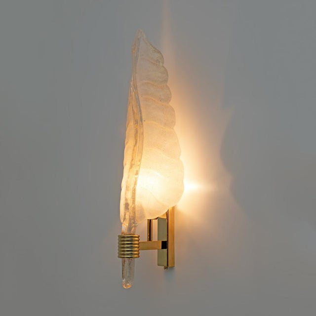 1980s Mid-Century Modern Murano Glass & Gold Leaf Sconces in the style of Barovier & Toso, 1980, Set of 2 For Sale - Image 5 of 9