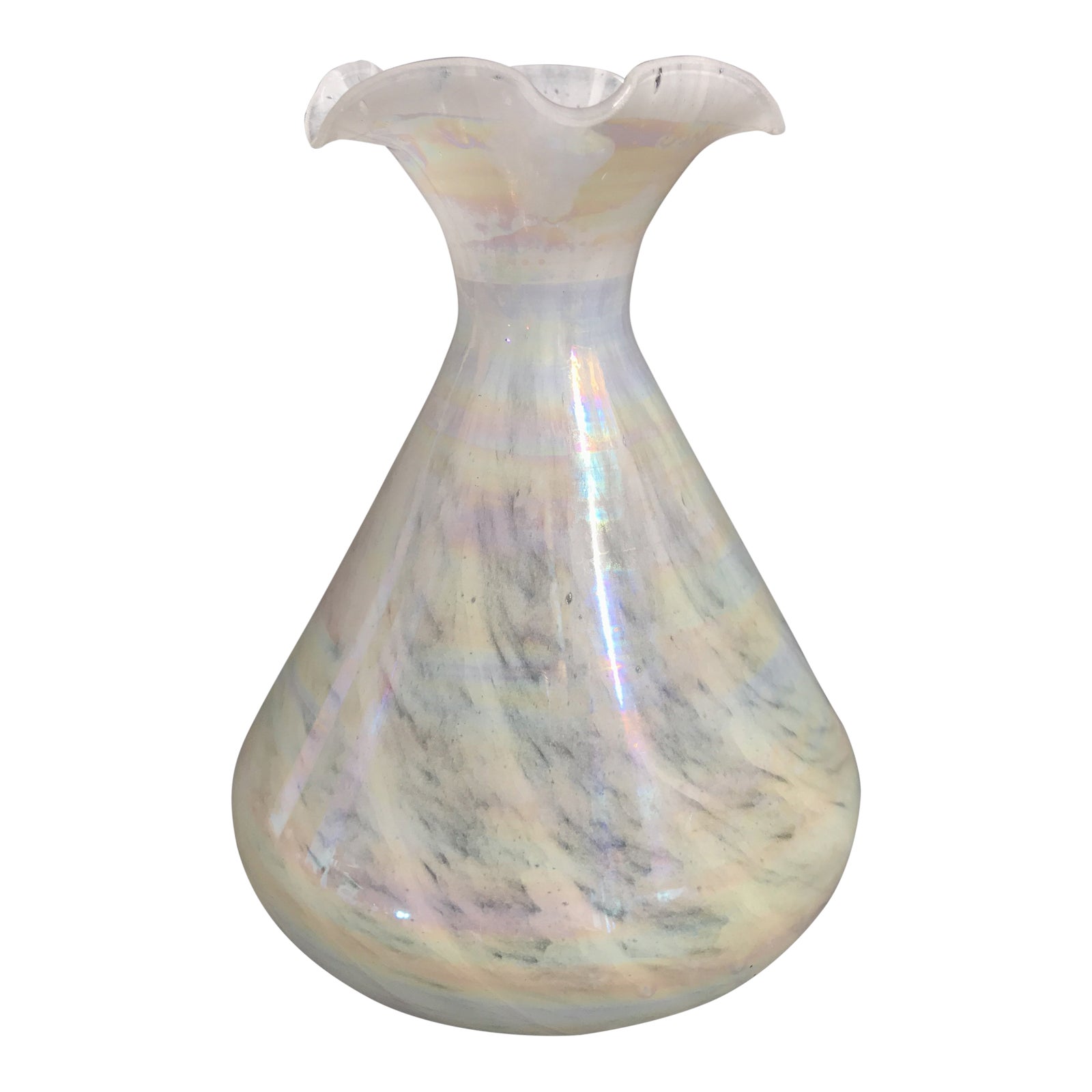 Original Arte Murano Italy Blown Glass Vase Iridescent White Chairish