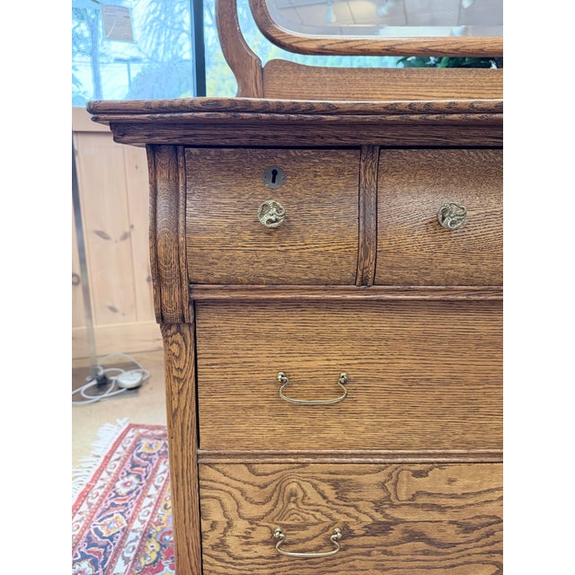 Brown Antique Golden Oak Serpentine Front Dresser For Sale - Image 8 of 10