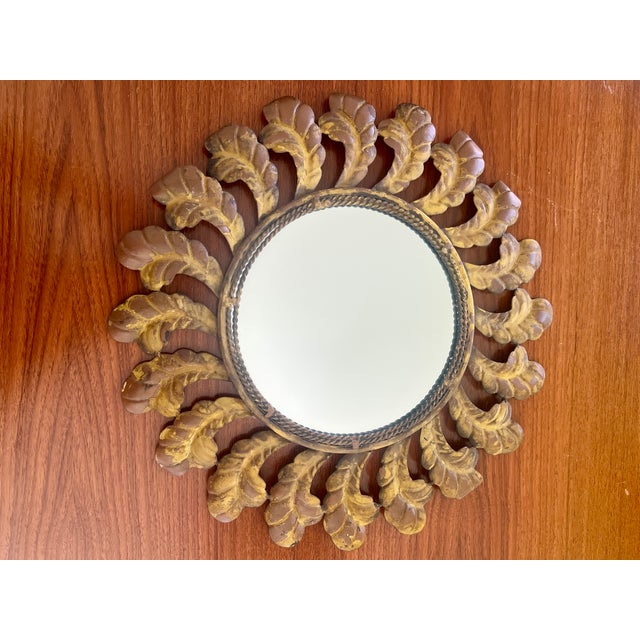 Metal Vintage Gilded Metal Sunburst Mirror For Sale - Image 7 of 7