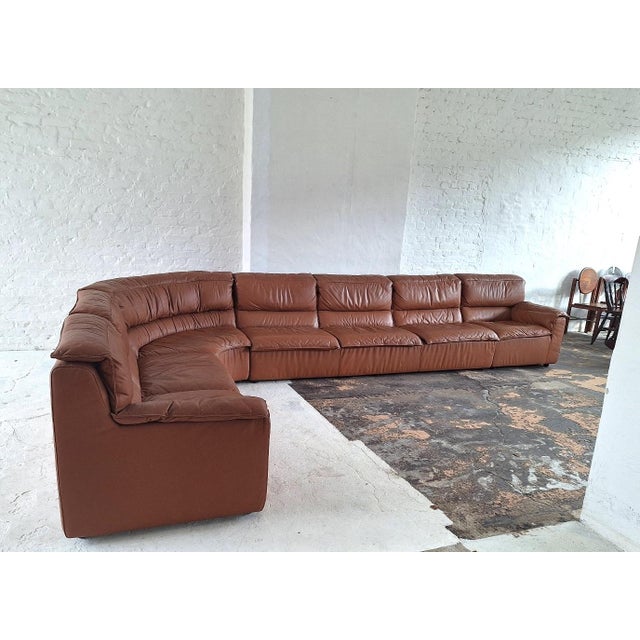 Large Italian Five-Piece Modular Corner Sofa Set in Cognac Leather, 1970s For Sale - Image 13 of 15