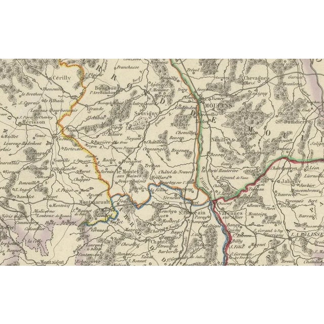 Map of Allier France with Saint-Pourçain Wine Region by Vuillemin, 19th c This decorative 19th-century map of Allier, a...