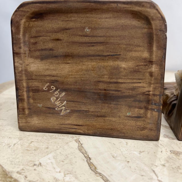 1960’s Faux Bois Ceramic and Shell Encrusted Bookends or Wall Brackets, Signed - a Pair For Sale - Image 11 of 12