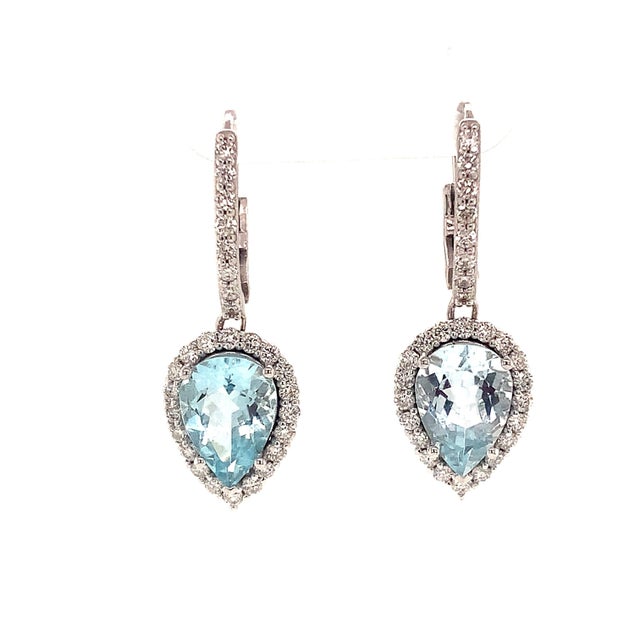 Natural Aquamarine Diamond Earrings 14k Gold 3.61 Tcw Certified For Sale - Image 11 of 12