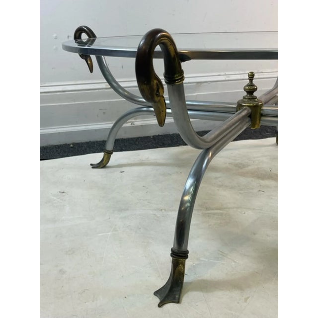Maison Jansen 1960s Modernist Maison Jansen Steel & Brass Swan Head Coffee Table For Sale - Image 4 of 10