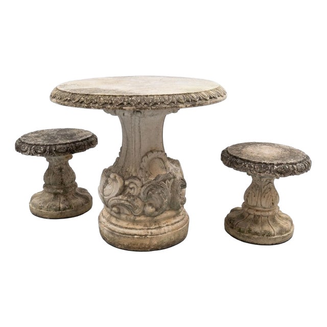 Reconstituted Stone Garden Set, 1970s, Set of 3 For Sale