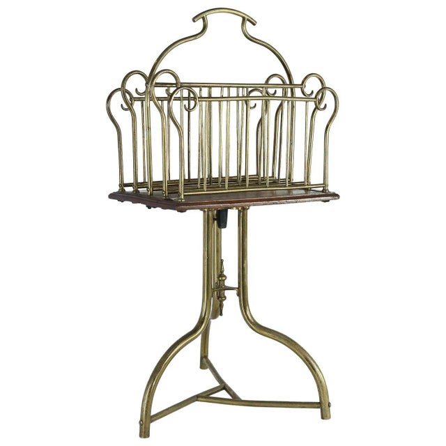 Brass Antique Brass and Mahogany Magazine Holder For Sale - Image 8 of 8