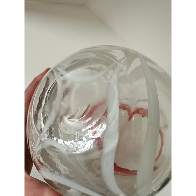 Vintage Hand-Blown Italian Art Glass Vase, Red & White Swirl For Sale - Image 4 of 9